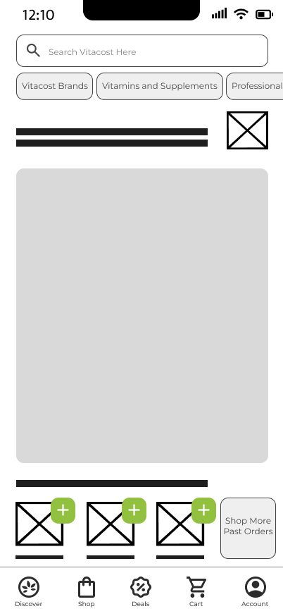 Wireframe, home screen